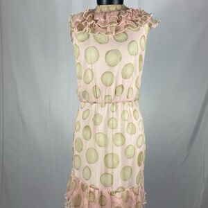 Valentino Red Size 42 Pastel Pink and Olive Green Midi Dress